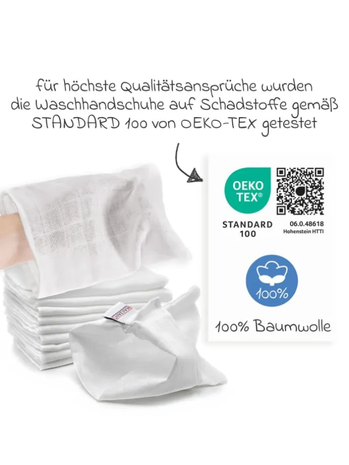 Mull-Waschhandschuh 10er Pack - Weiß in weiss