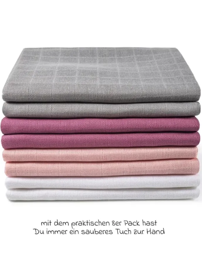 Mullwindel / Mulltuch 8er Pack 80 x 80 cm in rosa,lila