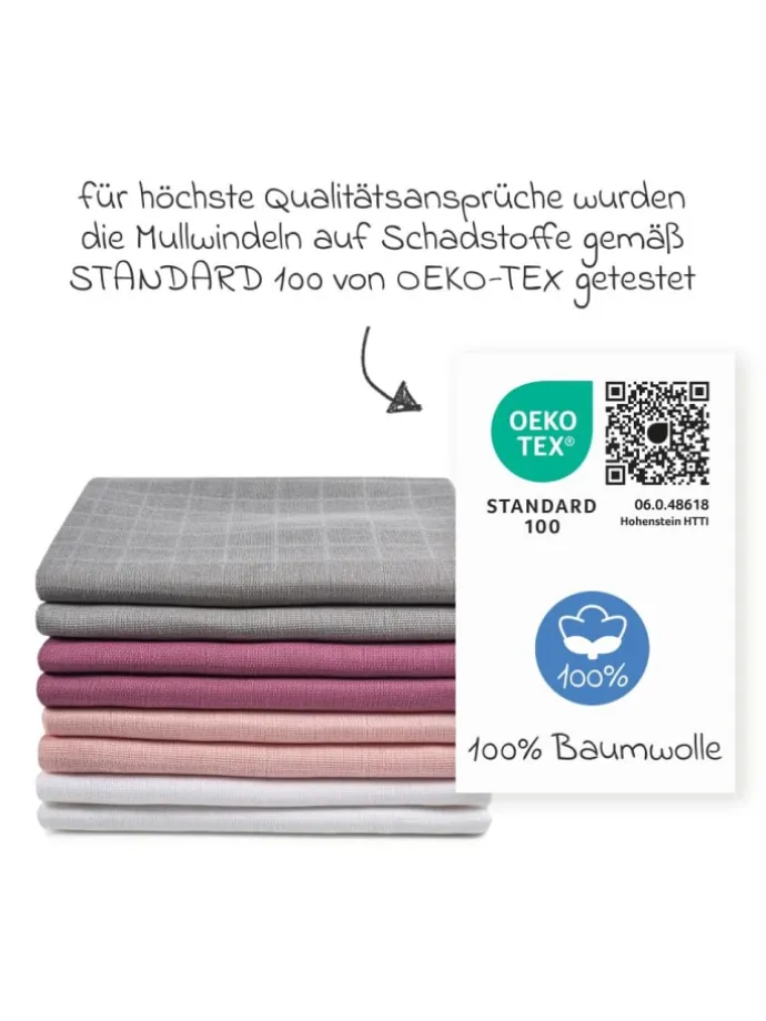 Mullwindel / Mulltuch 8er Pack 80 x 80 cm in rosa,lila