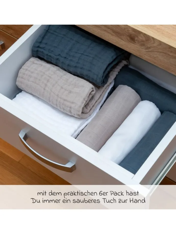 Mullwindel / Mulltuch 6er Pack 80 x 80 cm in beige,grau