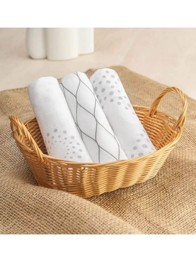 Mullwindel / Mulltuch 3er Pack 80 x 80 cm in weiss,grau