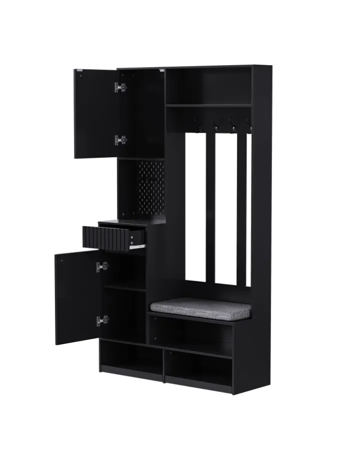 Multifunktionale Schuhschrank mit Bank und Stauraum in Schwarz