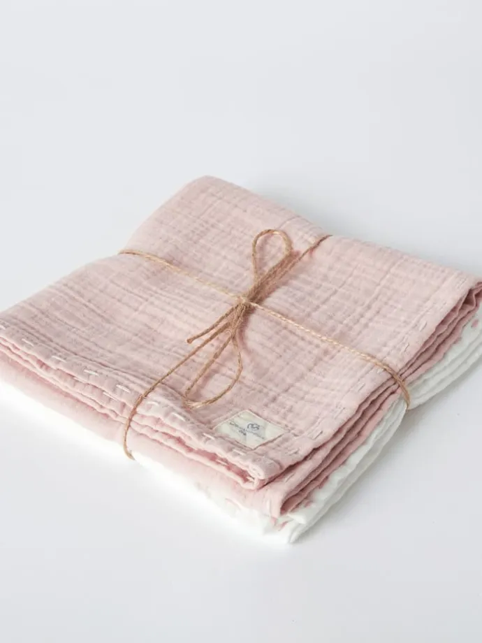 Musselin-Tücher in White-Powder Pink