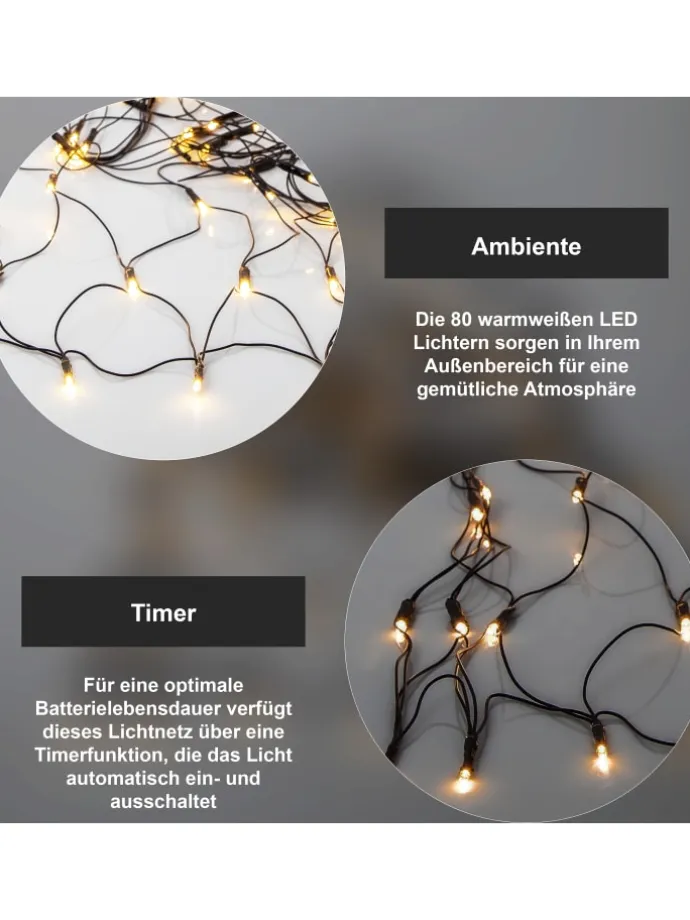 Netz LED-Lichterkette ,Akku, Batterie, warmweiß, outdoor, 80 LEDs, 15