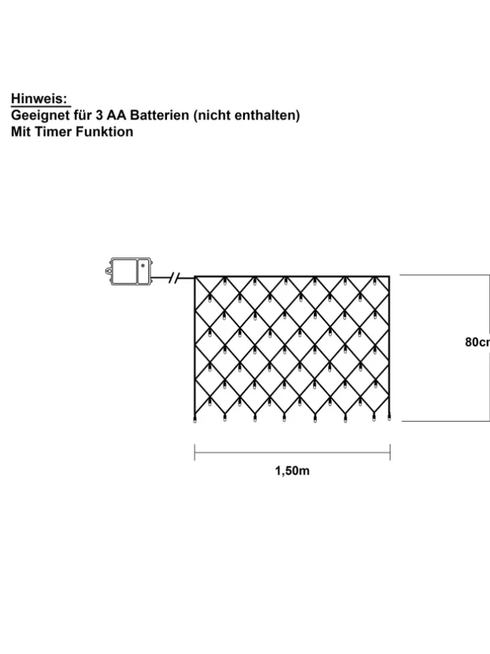 Netz LED-Lichterkette ,Akku, Batterie, warmweiß, outdoor, 80 LEDs, 15