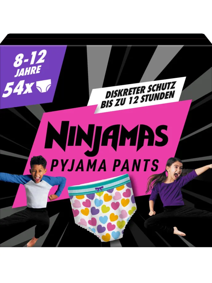 Ninjamas Pyjama Pants Herzen, 54 absorbierende Nachthöschen, 8 Jahre, 27kg-43kg