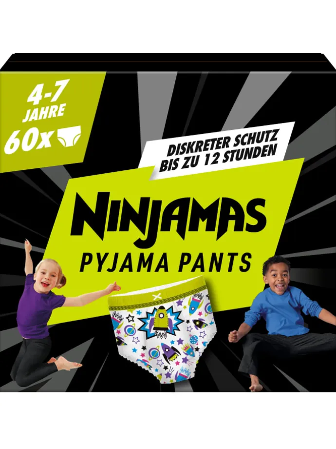 Ninjamas Pyjama Pants Raumschiff, 60 absorbierende Nachthöschen, 7 Jahre, 17kg-30kg