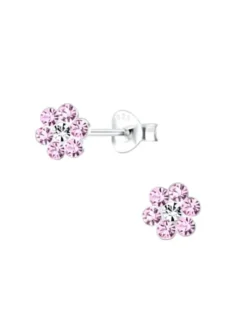 Ohrringe, Ohrstecker BLUME Kristall rosa in 925 Sterling Silber, 2-tlg.