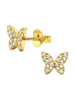 Ohrringe, Ohrstecker SCHMETTERLING in Gold Zirkonia 925 Sterling Silber, 2-tlg.