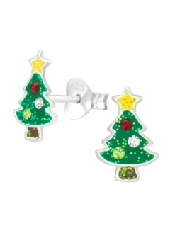 Ohrringe, Ohrstecker WEIHNACHTSBAUM Kristall in 925 Sterling Silber, 2-tlg.