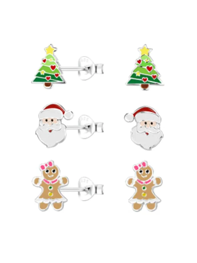 Ohrringe, Ohrstecker-Set WEIHNACHTEN in 925 Sterling Silber, 6-tlg.