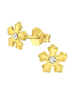 Ohrstecker SCHNEEFLOCKE Kristall in Gold aus 925 Sterling Silber, 2-tlg.