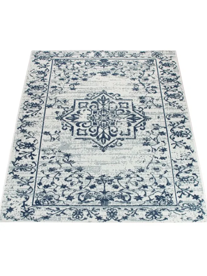 Outdoor Teppich Medaillon-Vintage Balkon, Terrasse in Dunkelblau