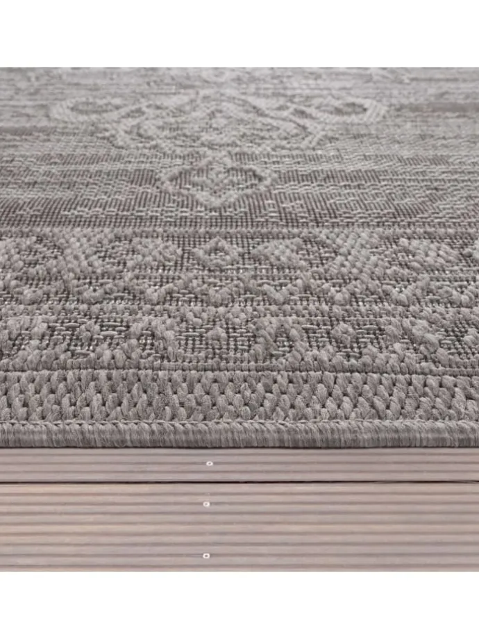 Outdoor Teppich Natur Balkon, Terrasse in Anthrazit
