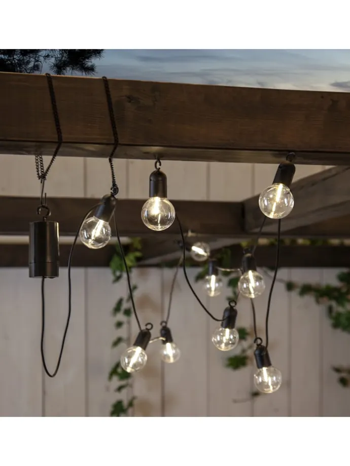 Outdoor-Lichterkette ,Fiesta' mit Batterie + Timer, 10 klare LED Glühb