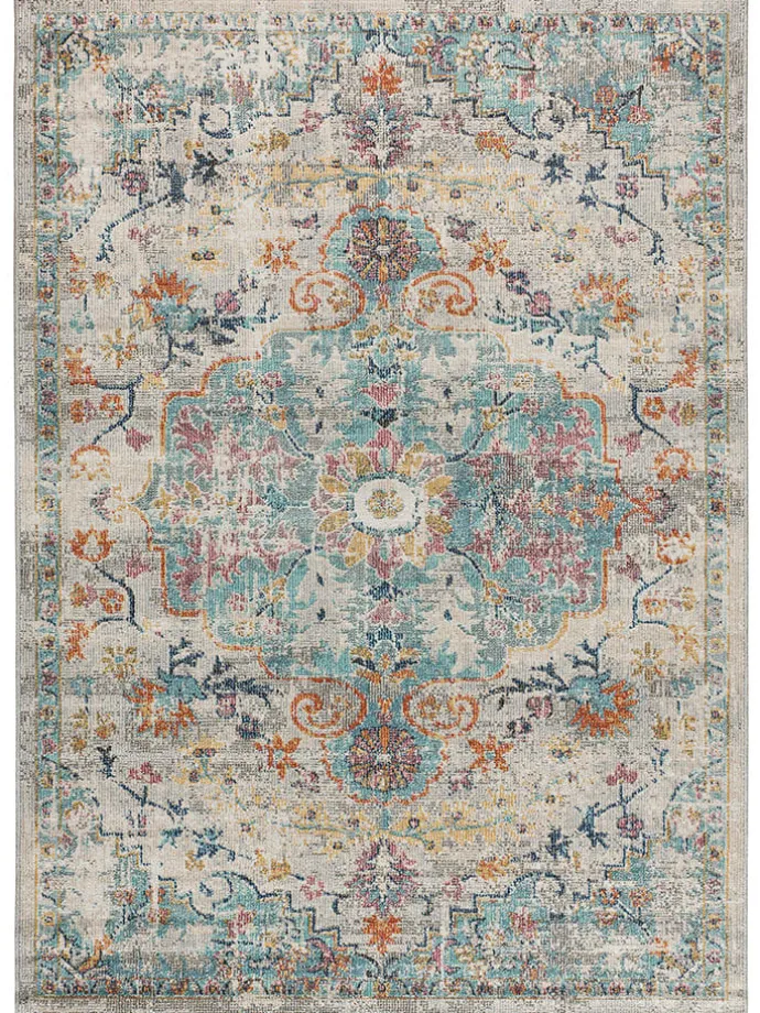 Outdoor-Teppich "Luna" in Creme/ Türkis/ Orange