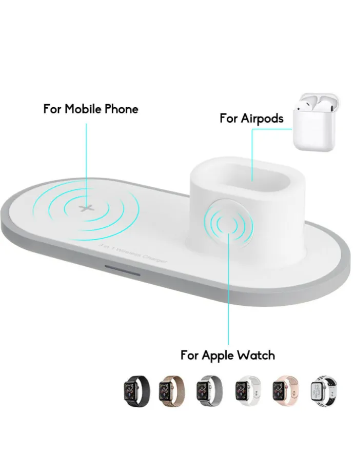 2Pace® 3 in 1 QI Charger 10W Ladegerät Ladestation für Apple Watch iPhone 12
