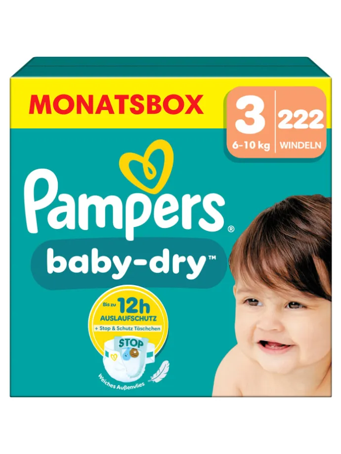 Pampers Baby-Dry Größe 3, 222 Windeln, 6kg-10kg