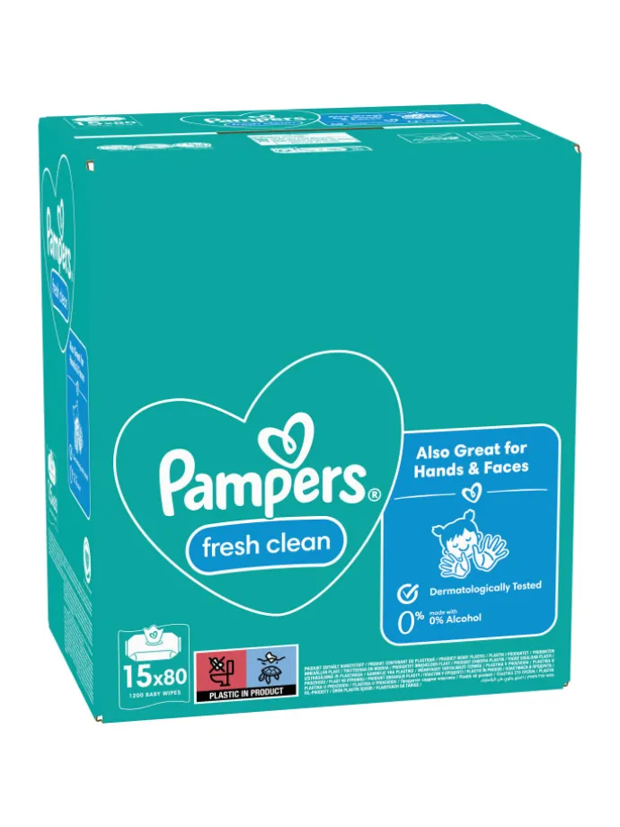 Pampers Fresh Clean Feuchttücher 15 Packungen = 1200 Feuchttücher