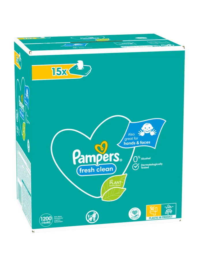 Pampers Fresh Clean Feuchttücher 15 Packungen = 1200 Feuchttücher