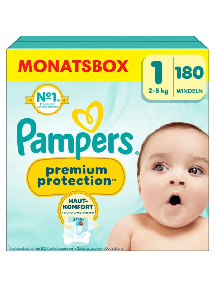 Pampers Premium Protection Größe 1, 180 Windeln, 2kg-5kg