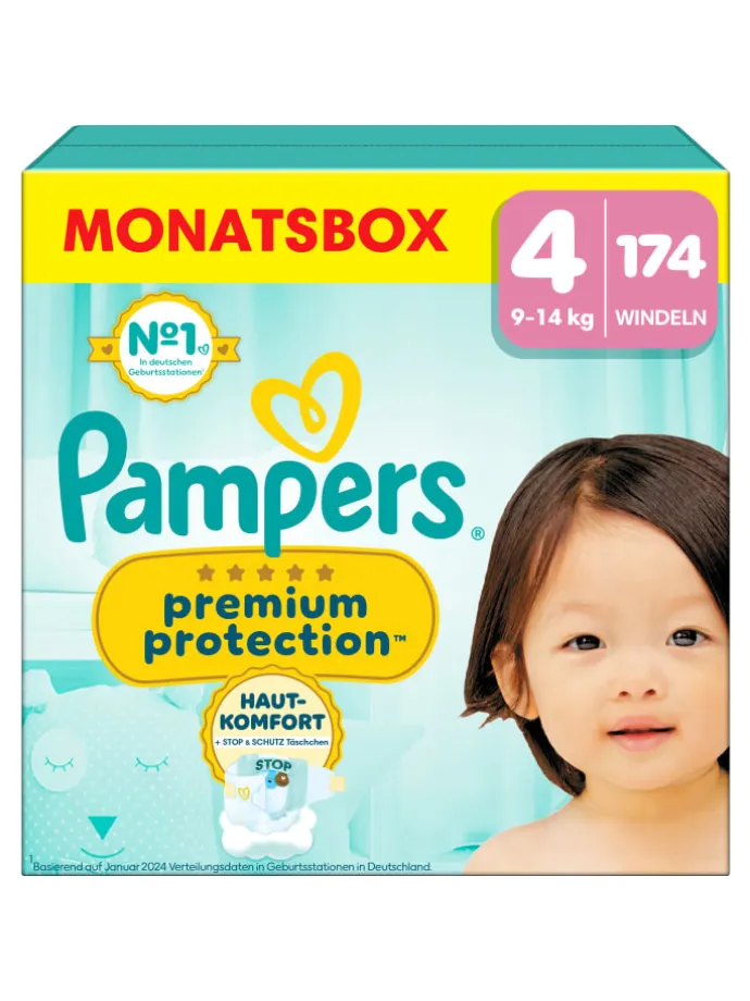 Pampers Premium Protection Größe 4, 174 Windeln, 9kg-14kg
