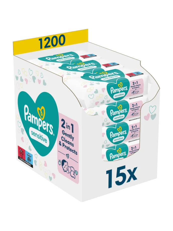 Pampers Sensitive Feuchttücher 15 Packungen = 1200 Feuchttücher