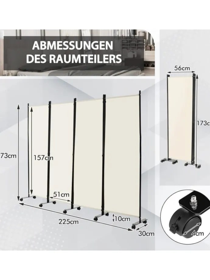 Paravent 4 tlg. 173 cm in Beige