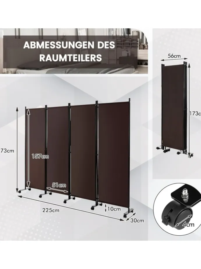 Paravent 4 tlg. 173 cm in Braun