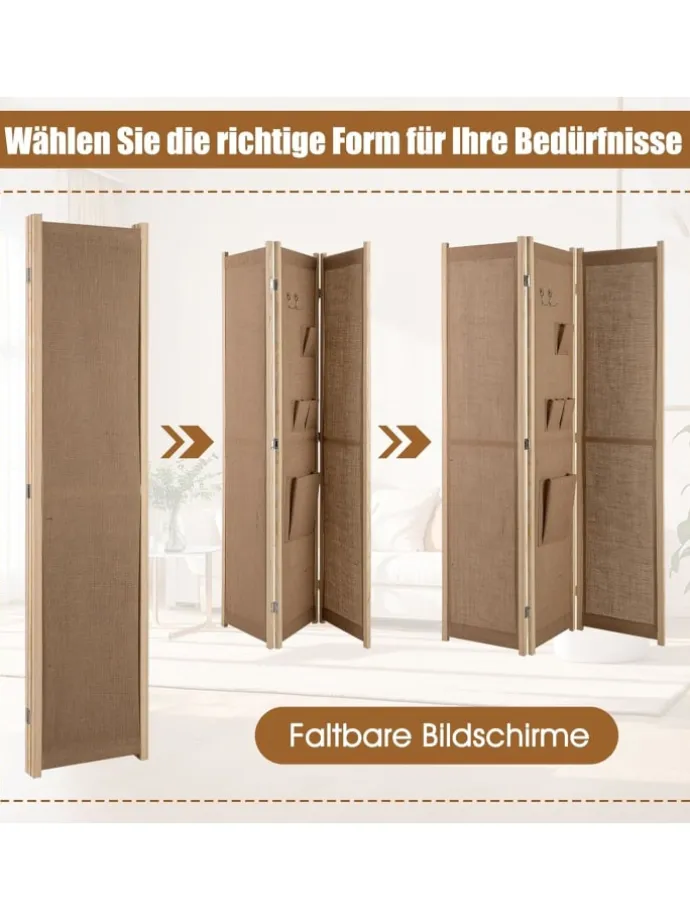 Paravent 170cm 3 tlg. Trennwand in Beige