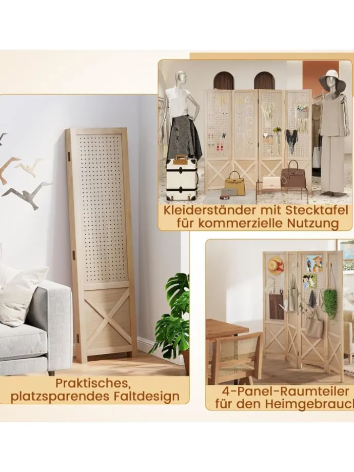 Paravent mit Stecktafel in Hellbraun