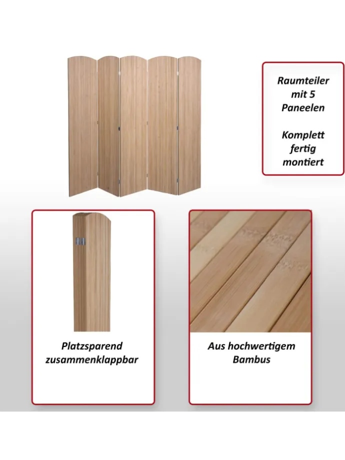 Paravent O30 zusammenklappbar 5 Paneele 170x204cm