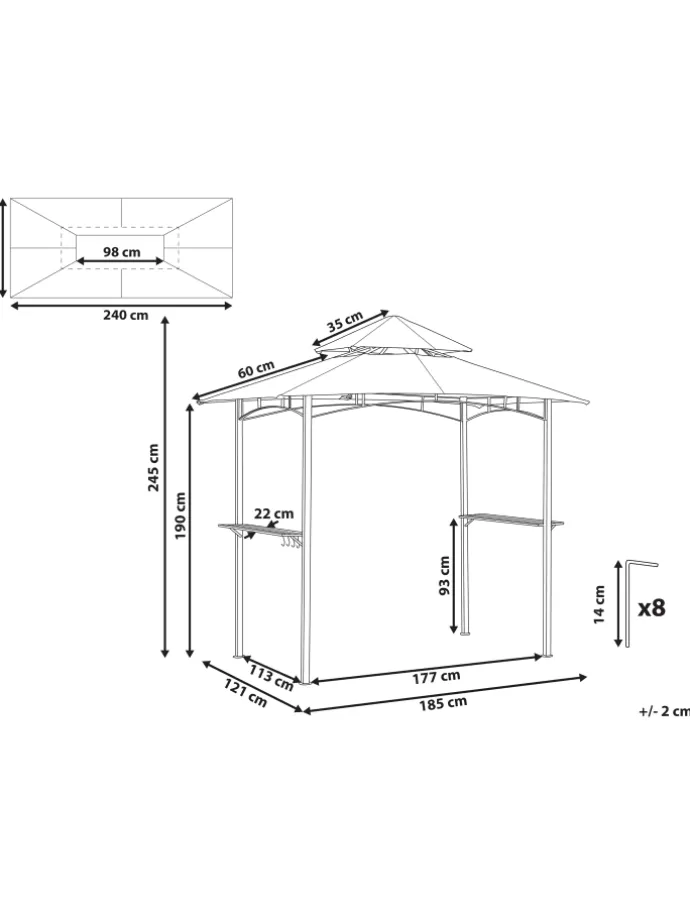 Pavillon NARO in Beige/Schwarz - (W) 240 x (H) 245 x (L) 148 cm