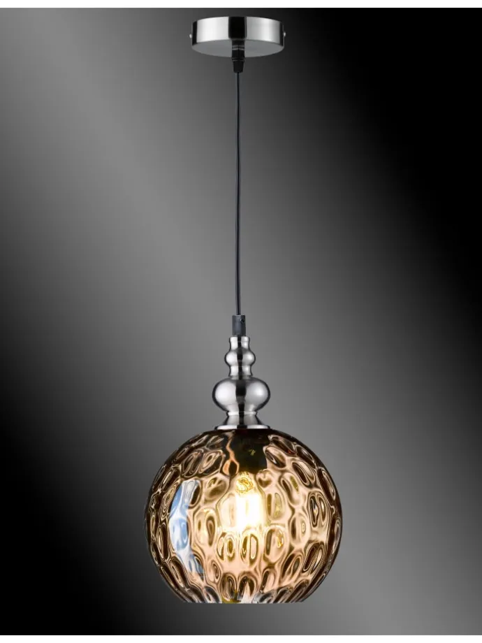 Pendelleuchte Uller in Nickelfarben / amberfarben - (H)140 x (D)20 cm