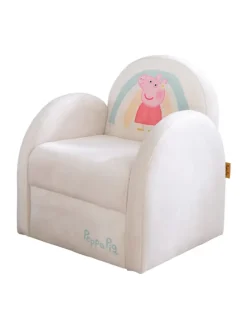 Peppa Pig Kindersessel, Armlehne & Samtbezug Beige, bis 80 kg