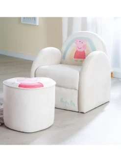 Peppa Pig Kindersessel, Armlehne & Samtbezug Beige, bis 80 kg