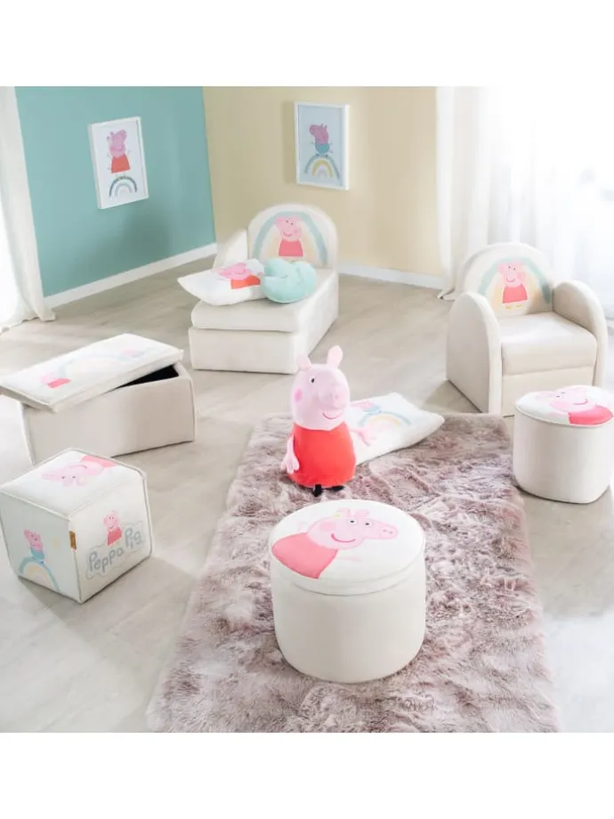 Peppa Pig Kindersessel, Armlehne & Samtbezug Beige, bis 80 kg