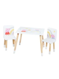 Peppa Pig Sitzgruppe, Tisch & 2 Stühle, Holz weiß/natur, rosa Motiv