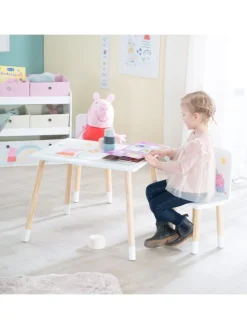 Peppa Pig Sitzgruppe, Tisch & 2 Stühle, Holz weiß/natur, rosa Motiv