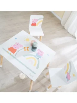 Peppa Pig Sitzgruppe, Tisch & 2 Stühle, Holz weiß/natur, rosa Motiv