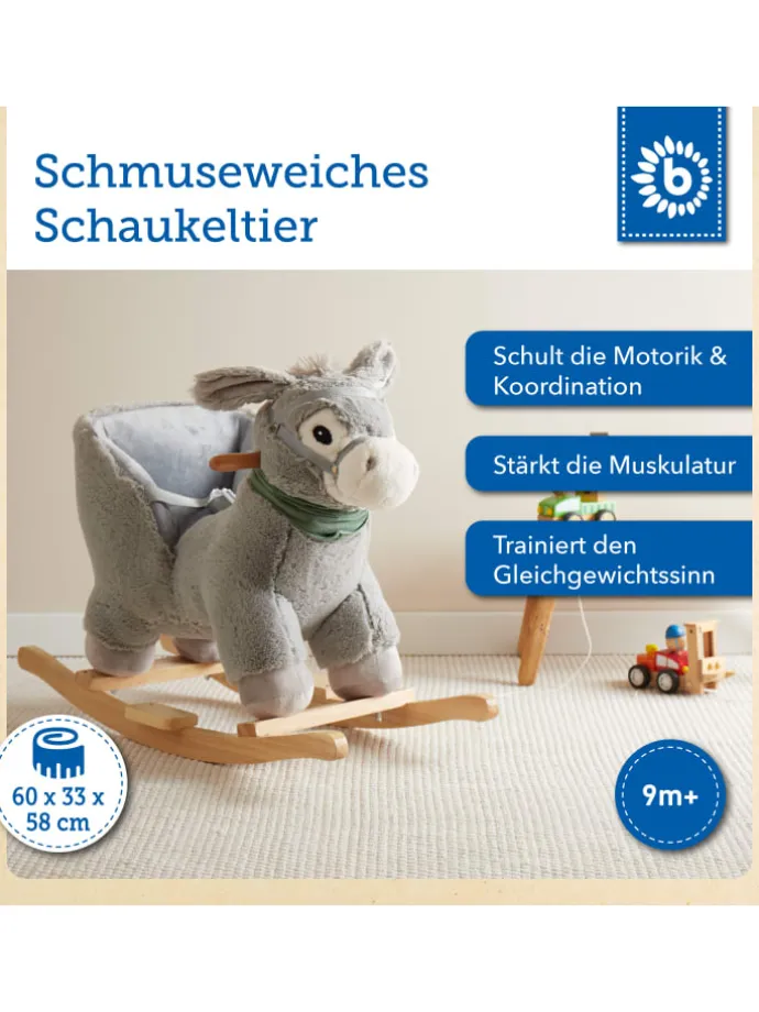 Plüsch Schaukeltier Esel in Grau