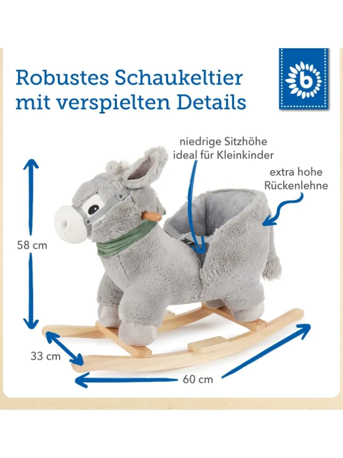Plüsch Schaukeltier Esel in Grau