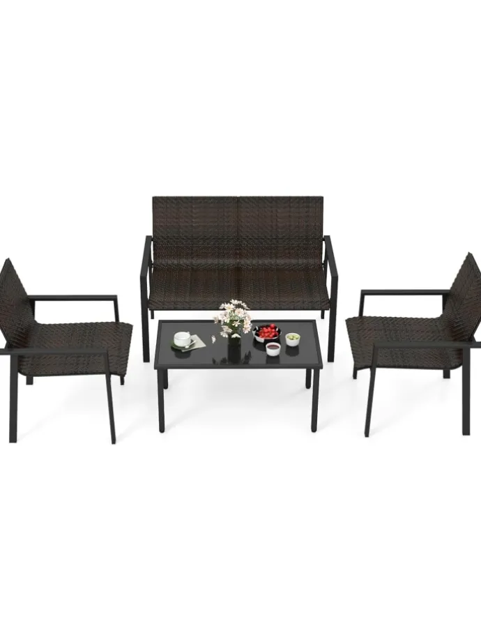 Polyrattan Gartenmöbel 4-tlg Set in Braun
