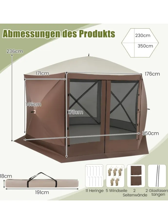 Pop-up Pavillon 3,5x3,5m in Braun