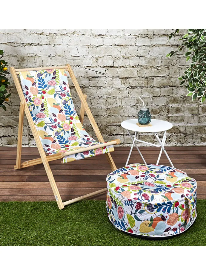 Pouf "Gonflable" in Weiß/ Bunt - (H)25 x Ø 55 cm