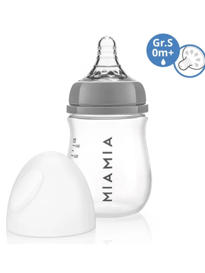 PP-Flasche 140 ml mit Silikon-Trinksauger in grau