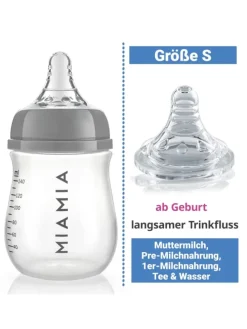 PP-Flasche 140 ml mit Silikon-Trinksauger in grau