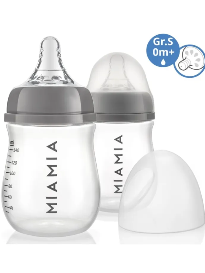 PP-Flasche 2er Pack 140 ml + Silikon-Trinksauger in grau