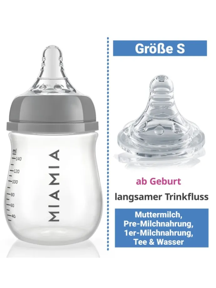 PP-Flasche 2er Pack 140 ml + Silikon-Trinksauger in grau