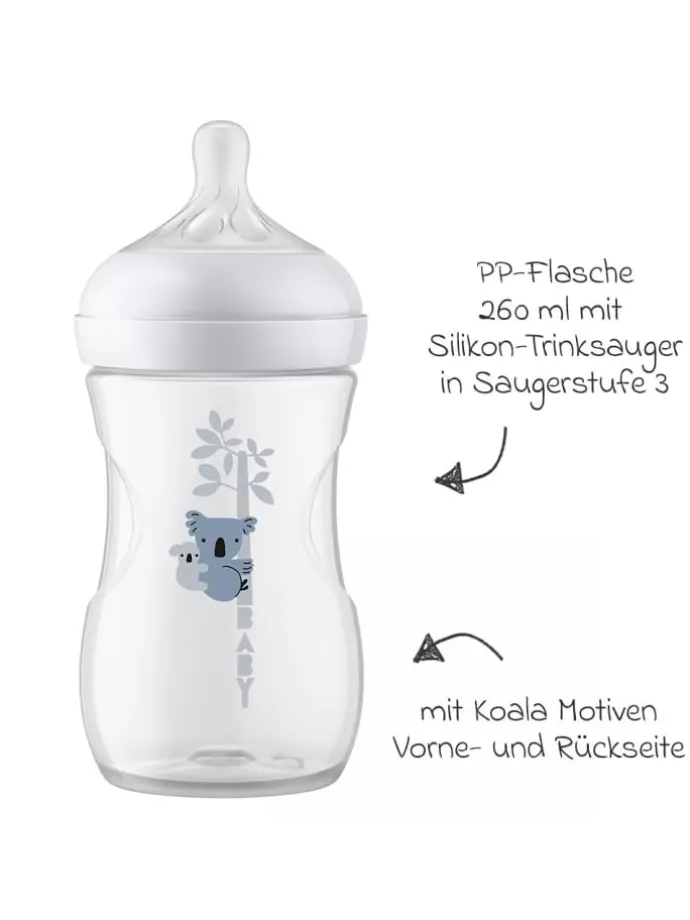 PP-Flasche Natural Response 260ml + Silikon-Sauger in weiss,motiv